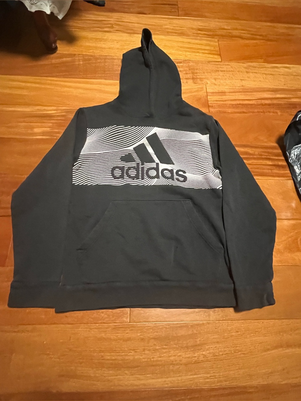 adidas Black Hoodie with White Logo Panel